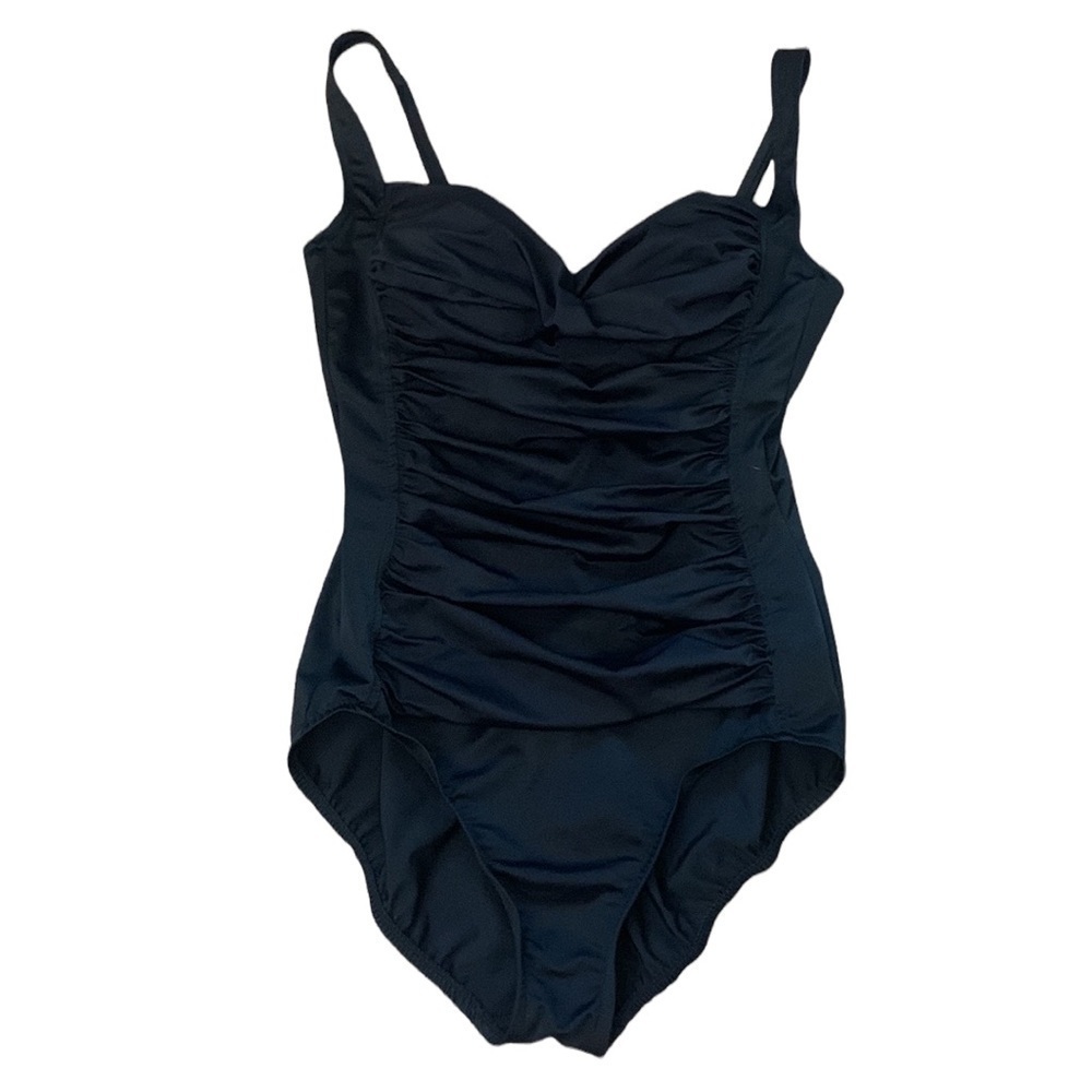 Trimshaper Black Ruched Shaping‎ One Piece Swimsuit - Size 12